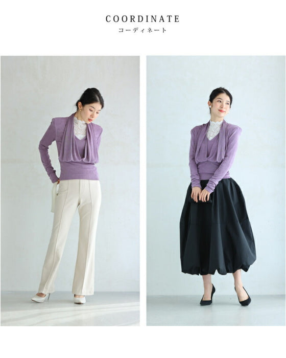 重なるドレープの肩パッド入りカットソートップス