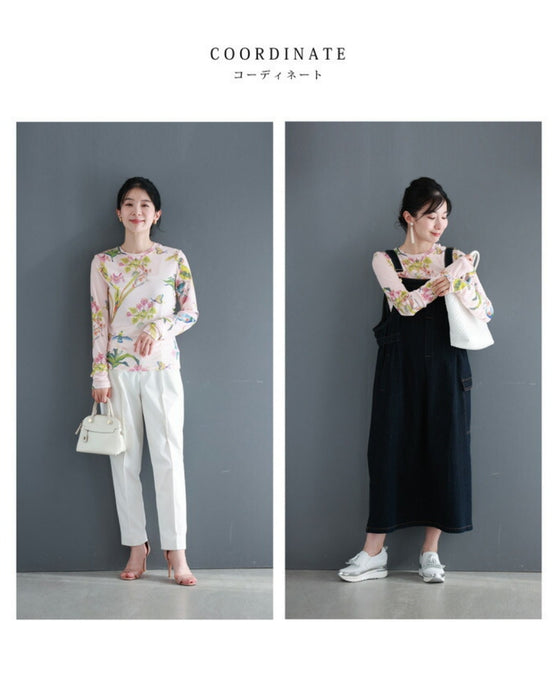 Sheer cut-and-sew top featuring animals and plants living in paradise