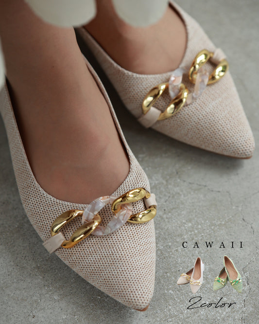 チェーンパーツデコレーションのツイード風パンプス