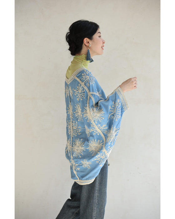 脚長見えXラインの花刺繍ドルマンボレロカーディガン