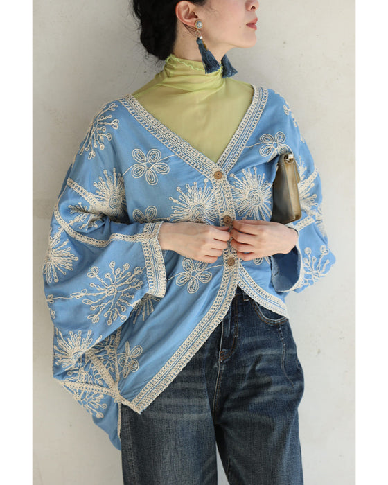 脚長見えXラインの花刺繍ドルマンボレロカーディガン