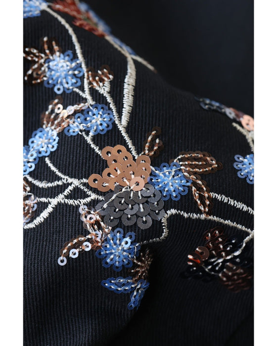 スパンコール煌めくシノワズリな花柄ジャケット