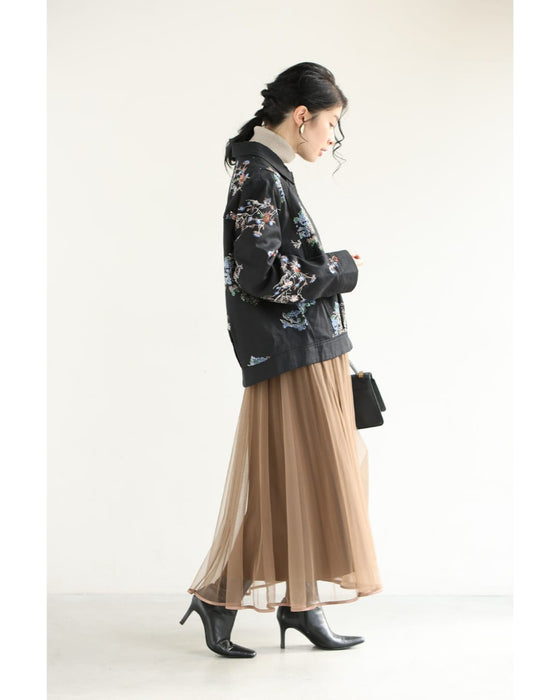 スパンコール煌めくシノワズリな花柄ジャケット