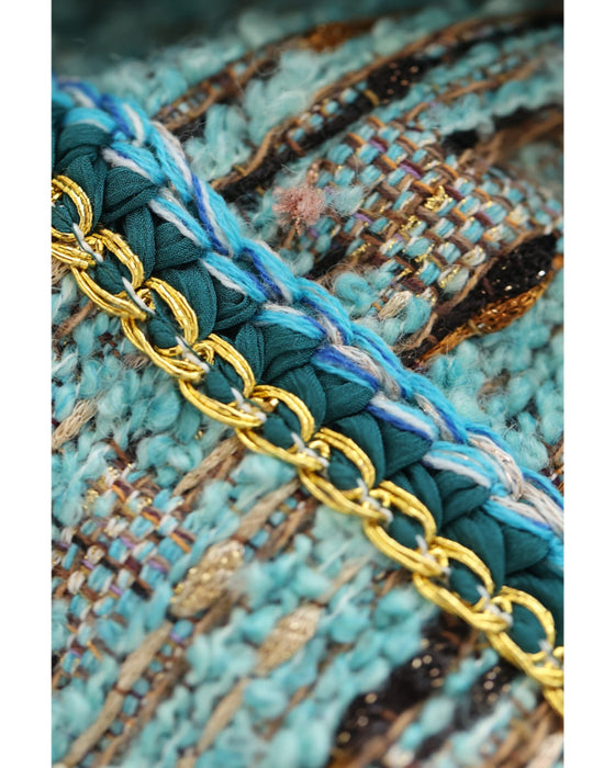 ブルーとゴールドのキレイ色ミックスツイードジャケット