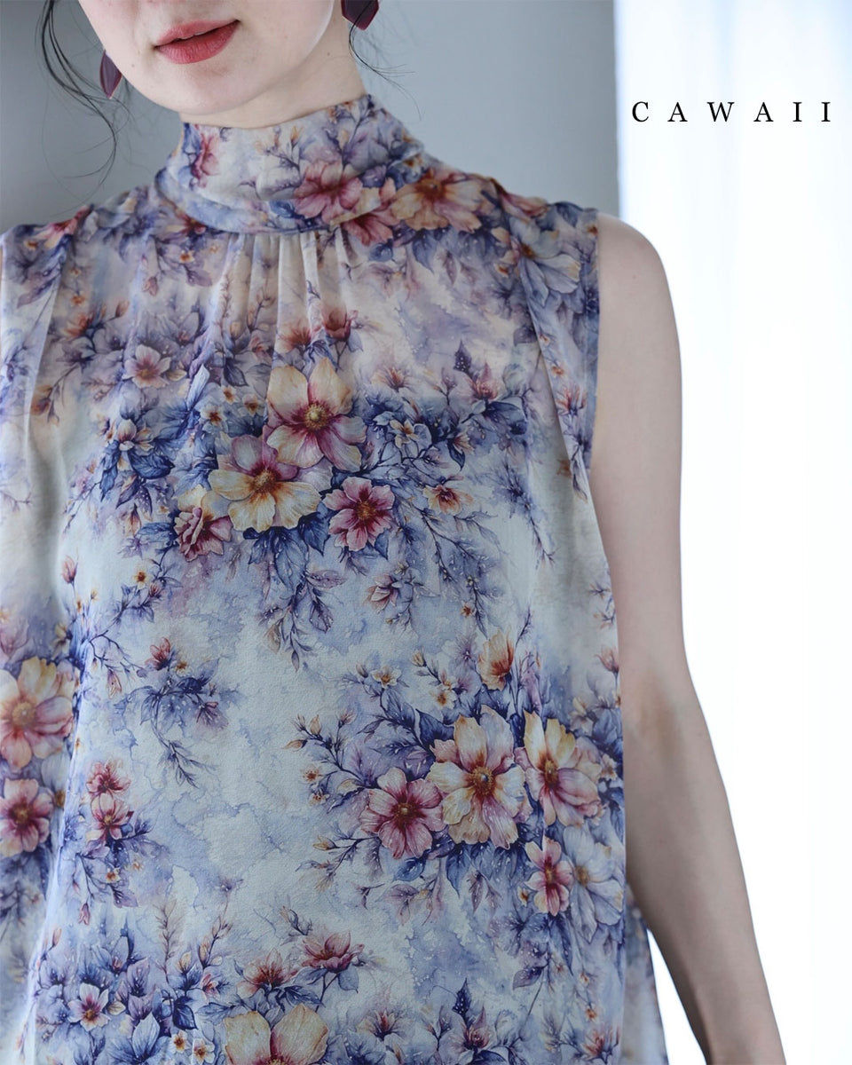 後ろで揺れるリボンの花画シフォンブラウストップス – ONE PEACE ONLINE