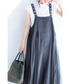 長さ調節可能。プリーツ流れるサスペンダーロングワンピース