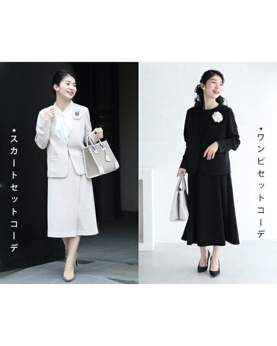 【コーデセット】セレモニーから普段まで 1日着ても疲れない 伸縮スーツ ジャケット ワンピース2点セット