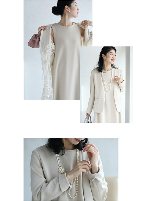 【コーデセット】セレモニーから普段まで 1日着ても疲れない 伸縮スーツ ジャケット ワンピース2点セット