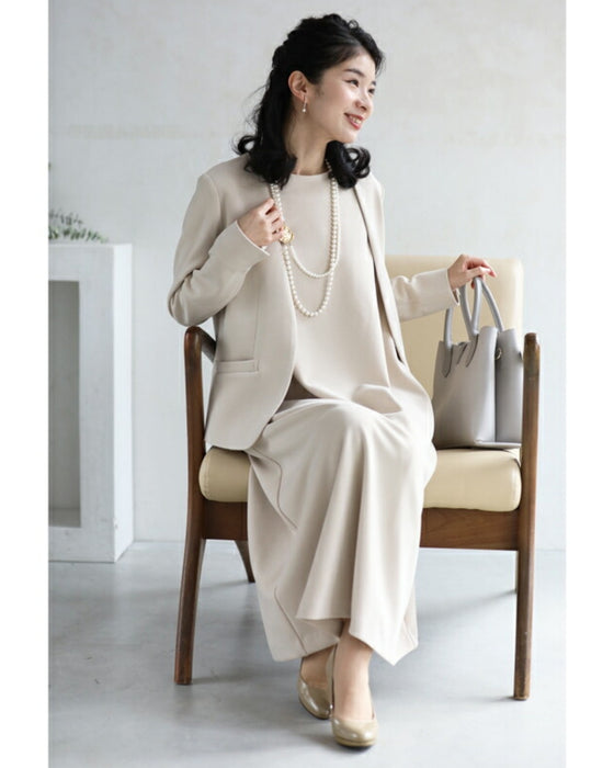 【コーデセット】セレモニーから普段まで 1日着ても疲れない 伸縮スーツ ジャケット ワンピース2点セット