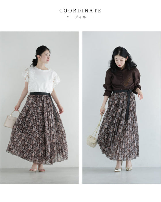 チェックシャツとプリーツラップスカートの2点セット(ペチコート付き)【set】