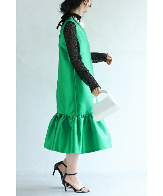 大人の艶足し花びらフリルワンピース