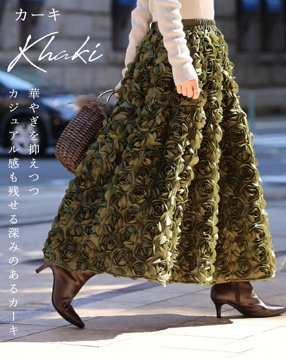 A voluminous bouquet skirt wrapped in rose flowers