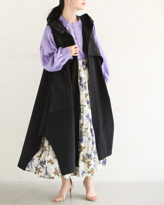 上品とカッコいいの異素材合わせ。モードなジップアップロングベスト