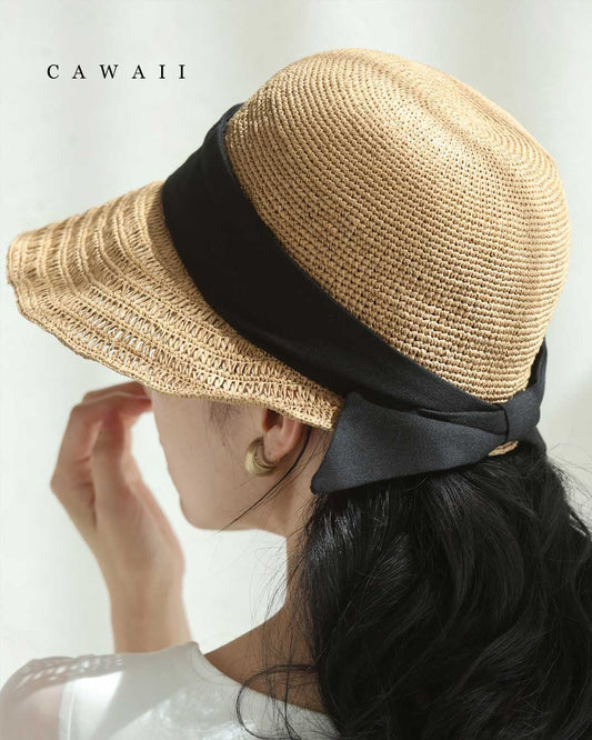 ラップリボンのストローハット