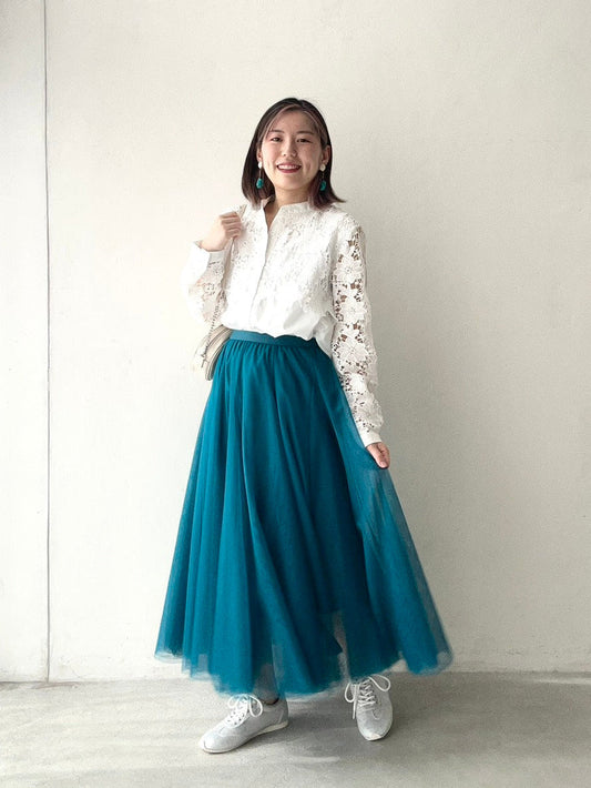 360度カワイイ！お花のレースとカラースカートで爽やかな春コーデ♪
