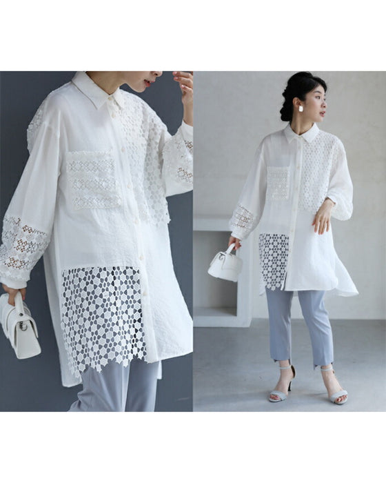 【セール商品返品交換不可】ボタンで簡単アレンジ２wayレースシャツ