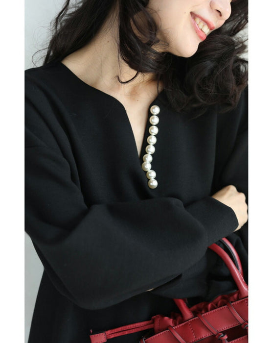 艶めくパールが流れるロングワンピース