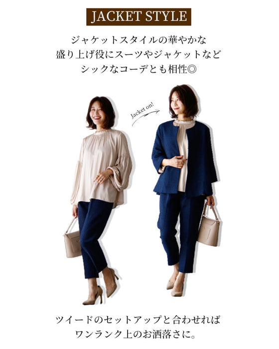 A glossy shirred blouse with 3/4 sleeves and long sleeves for a stylish look