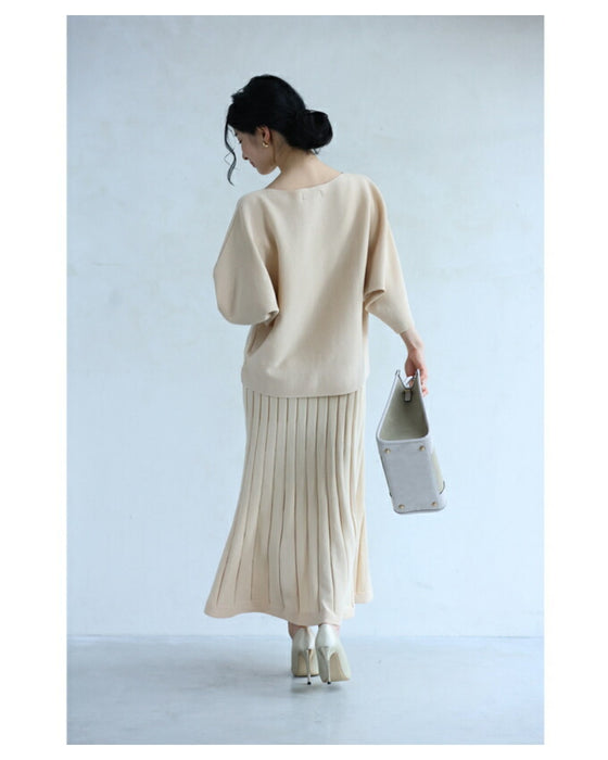 届いた日から即戦力 着回し 2点セット リラックスニットカットソーとラインニットスカート