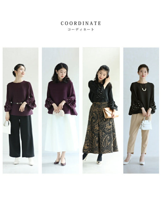 パールを纏う花袖のプリーツプルオーバートップス