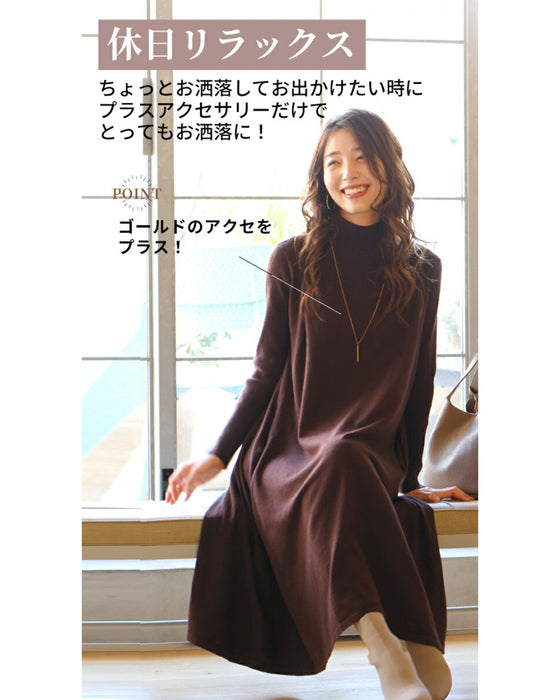A loose, slender-looking long knit dress