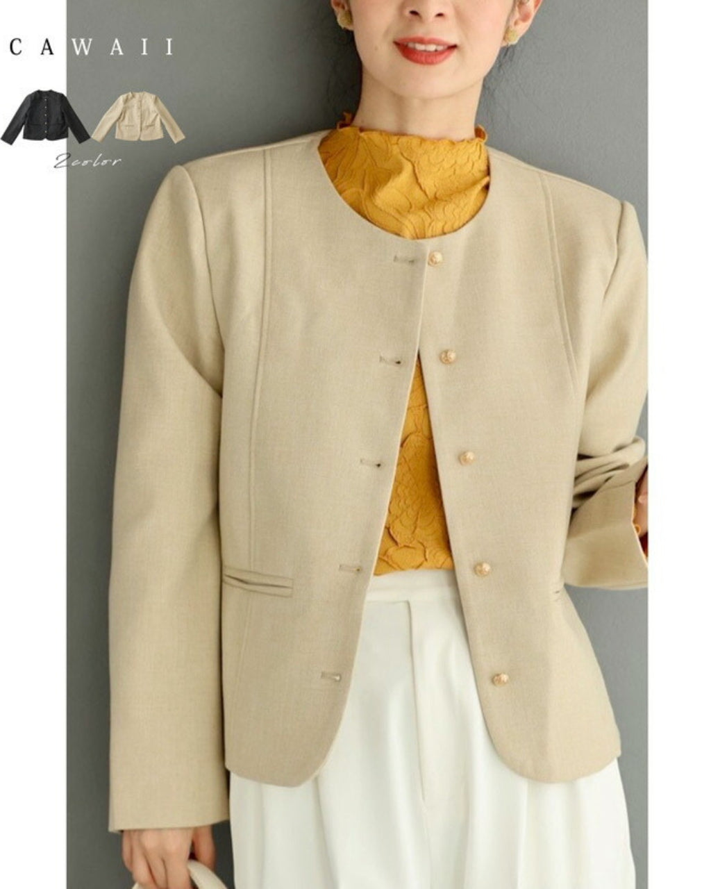 とっておきの日に。すっきりシルエットのノーカラージャケット – ONE