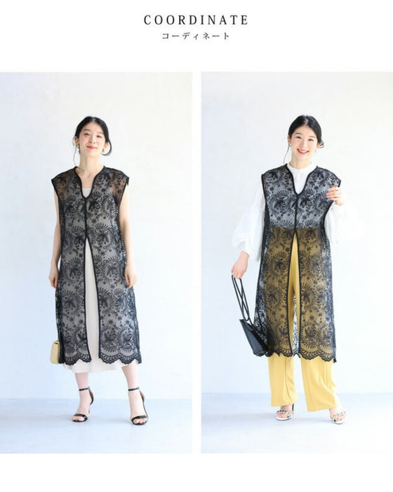 錯視スリットの重ね着刺繍ベールジレ