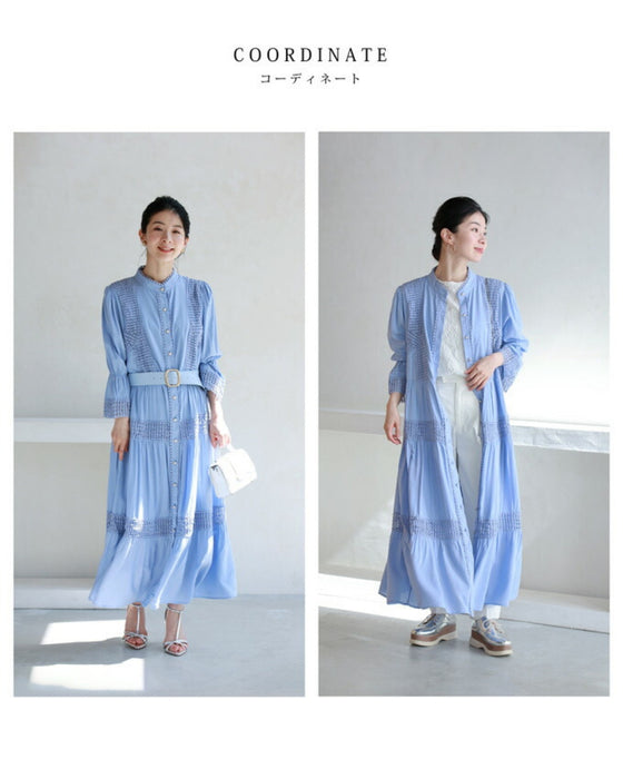 (ベルト付き) 爽やかな風感じるサークルレースのロングワンピース