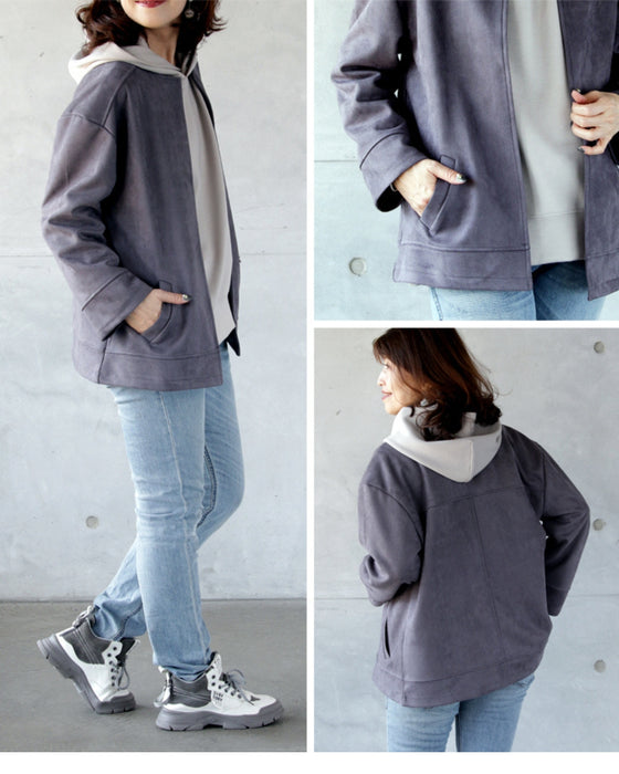 A suede-like collarless jacket for adults that will make your wish come true