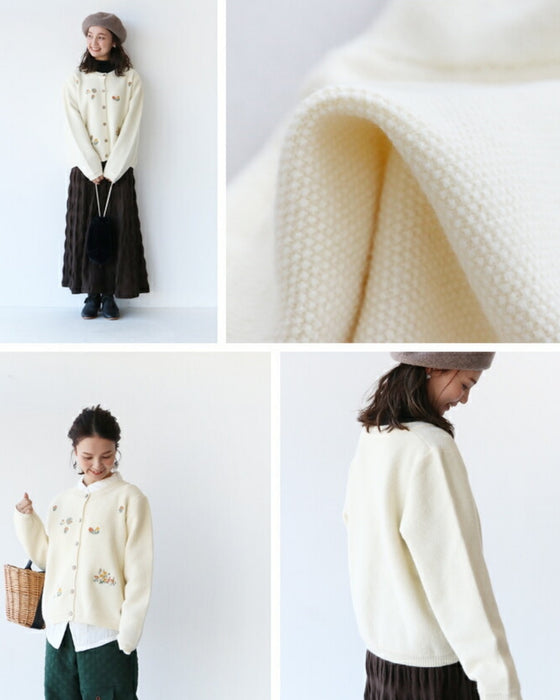 花小道刺繍ニットカーディガン