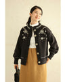 Knitted cardigan with flowers drawn with beads and jewels