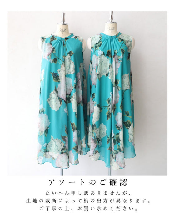 透明感溢れるシアーな花画ミニワンピース