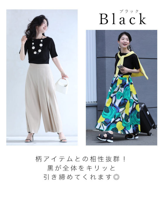 二の腕まで隠れる丈 上半身スッキリ サマーニットトップス