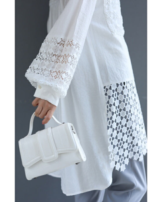 【セール商品返品交換不可】ボタンで簡単アレンジ２wayレースシャツ