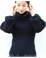 Long sleeve puffy and off-neck knit top