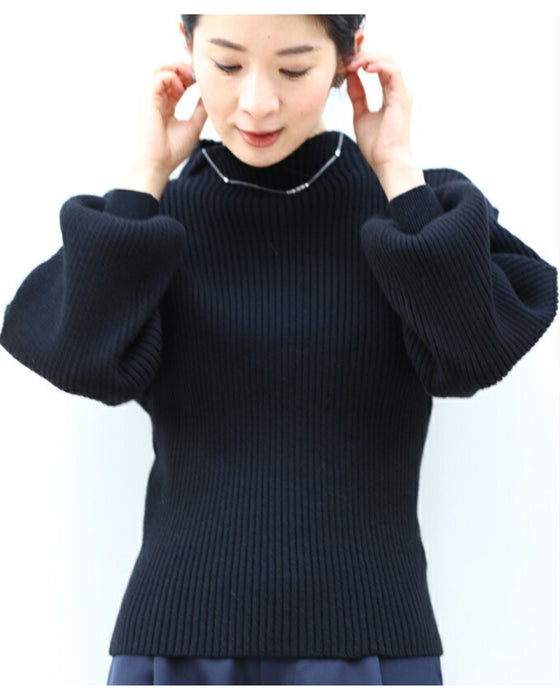 Long sleeve puffy and off-neck knit top