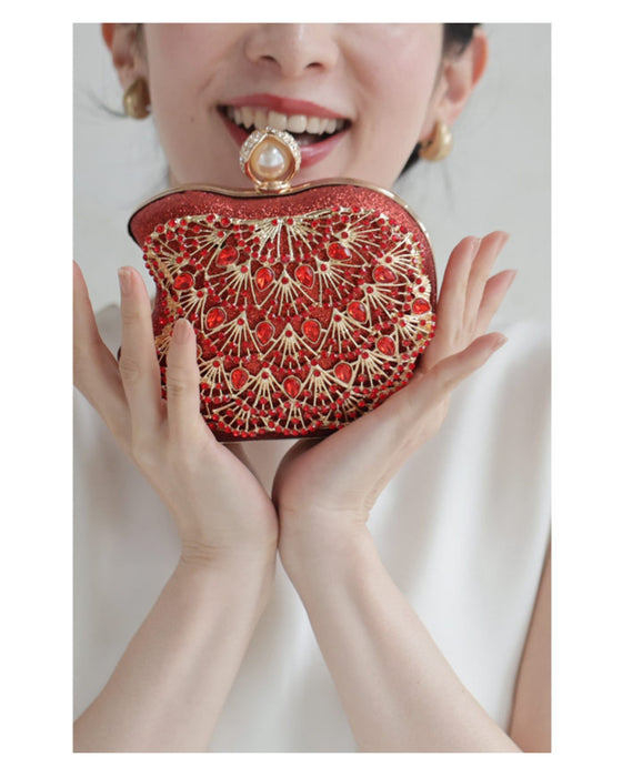 (ショルダーチェーン付き)オリエンタルな装飾が煌めくキラキラりんごミニバッグ