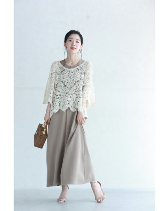 A two-piece set of a crochet top and a knit dress that will keep you cool and beautiful this summer