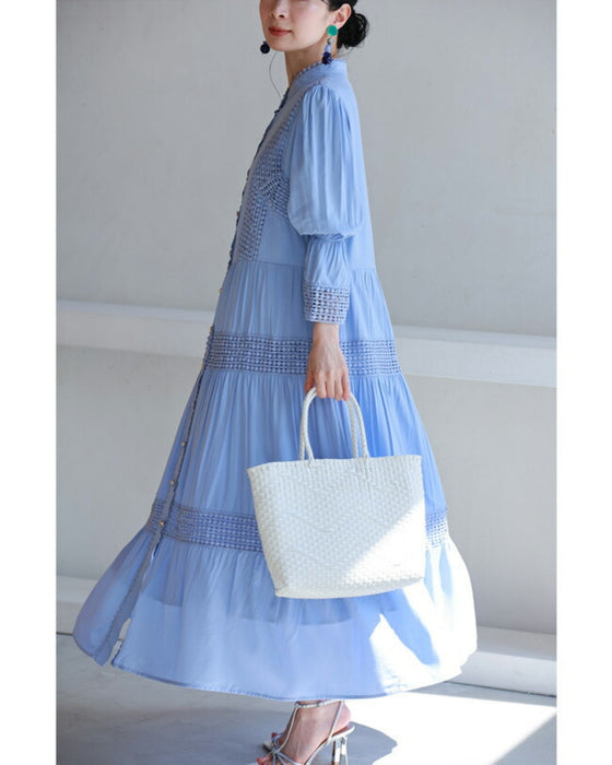 (ベルト付き) 爽やかな風感じるサークルレースのロングワンピース