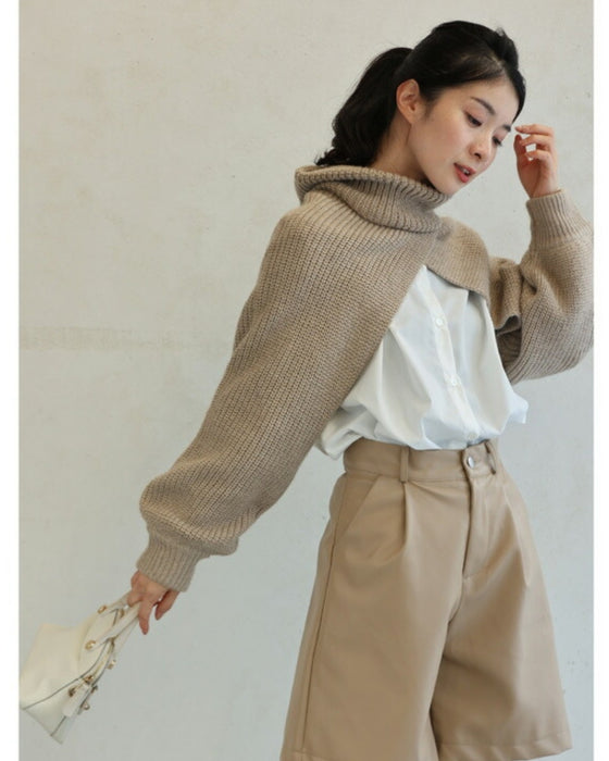 ショート丈ボレロニットとベーシックシャツ2点セット