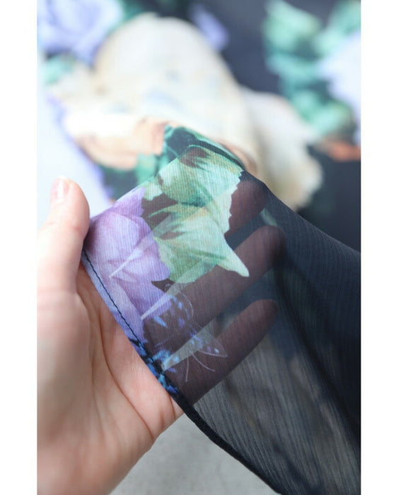 透明感溢れるシアーな花画ミニワンピース