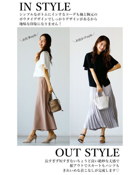 Ehre style original short-sleeved bowtie blouse that looks neat but not cute