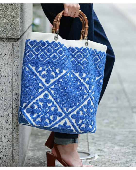 ヨーロッパの風感じるタイル柄 バンブートートバッグ