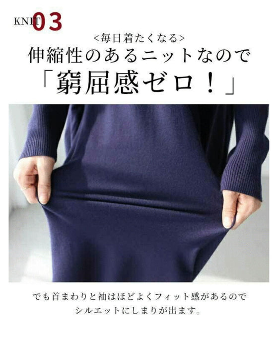 A loose, slender-looking long knit dress