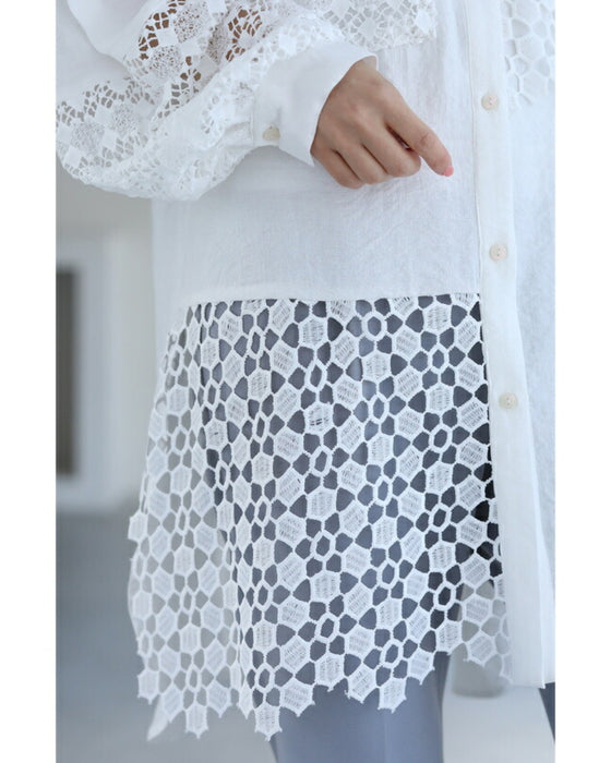 【セール商品返品交換不可】ボタンで簡単アレンジ２wayレースシャツ