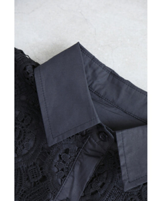 美しいカットワークの花レースシャツトップス