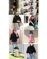 Knit top with puffed sleeves and off-neck puffed sleeves
