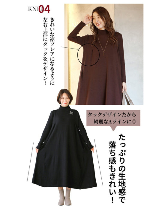 A loose, slender-looking long knit dress