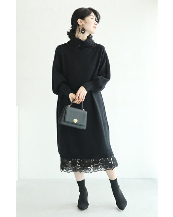 【セール商品返品交換不可】浮かぶ黒花レースのミディアムスカート