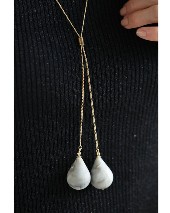 雫型マーブルストーンのループタイネックレス